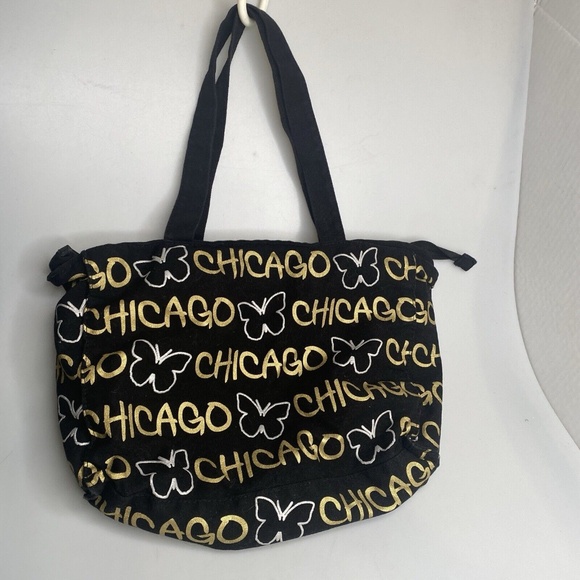 Robin Ruth Black Canvas Butterfly Tote Bag - Chicago Graphic, 16"x10"x5" - Picture 7 of 10